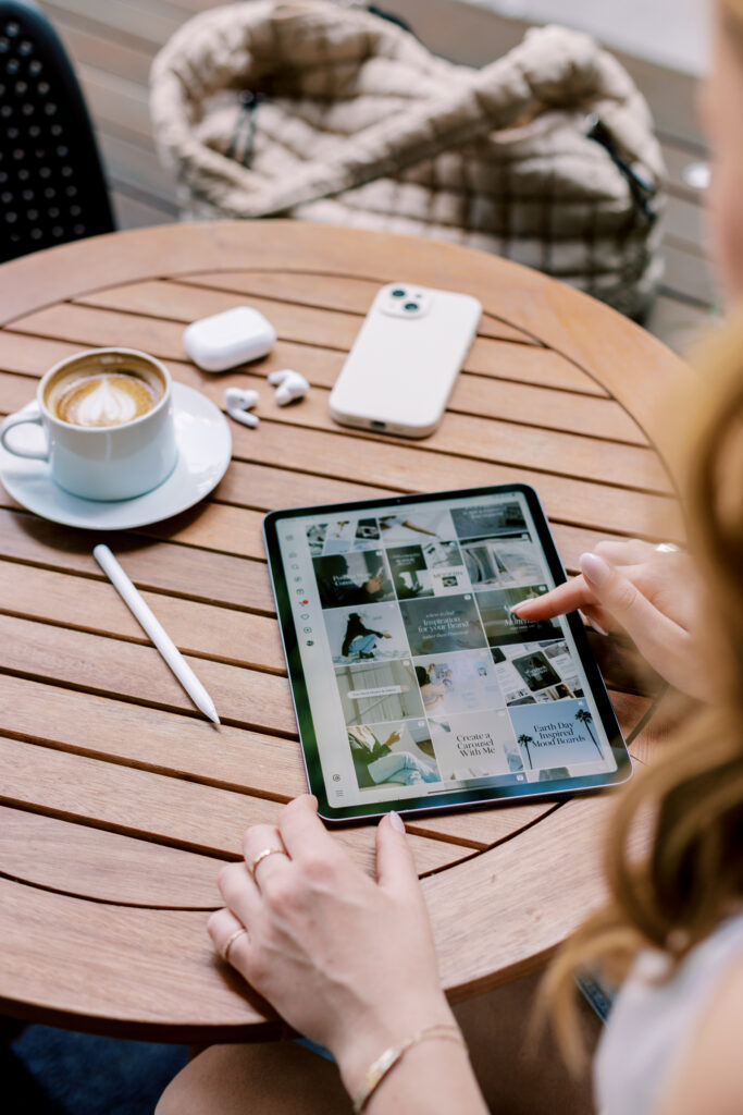 Wedding professional scheduling social media content for her business